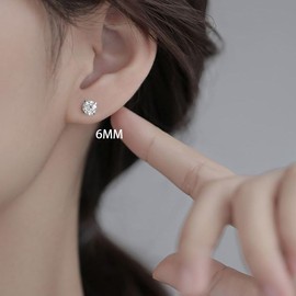 SLUYNZ Sterling Silver Round Simulated Diamond Stud Earrings for Women Teen Girls Round CZ Stud Earrings Set Screw Back Small CZ Ear Stud (B-18K GOLD, 6MM CZ)