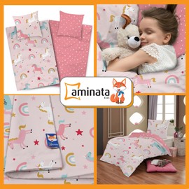 Aminata kids Bettwäsche Kinder 135x200 Mädchen Einhorn Motiv aus Baumwolle mit Reißverschluss Kinder-Bettwäsche-Set Jugendliche Teenager Einhornbettwäsche rosa Regenbogen