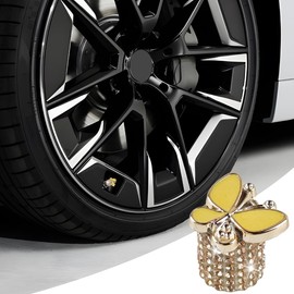 Bittwee Bling Car Tire Valve Stem Caps, 4PCS Aluminum Crystal Rhinestone Butterfly Vehicle Wheel Air Valve Cover, Corrosion Resistant Leak Proof Auto Exterior Accessories, Universal Fit (Champagne)