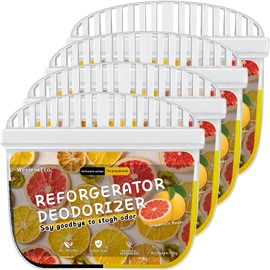Refrigerator Deodorizer, Newly 2-in-1 Fridge Deodorizer, More Effective Than Baking Soda. Deodorizer Suitable For Refrigerators, Freezers And Freezers, Food-Grade Material, Grapefruit Flavor (4 pcs)