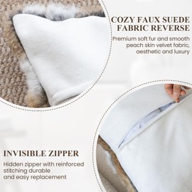 MOOX Set of 2 Genuine Rabbit Fur Throw Pillow Covers 12"x20", Real Fluffy Rabbit Fur Pillowcase with Zipper, Decorative Couch Pillows Covers for Living Room, Sofa, Couch-Yellow White