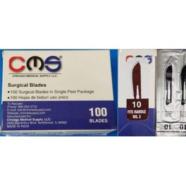Chicago Medical 10 Surgical Podiatry Medical Blades Scalpels Knives Stainless Steel 100/BX Sterile CMS #10 for No 3 Handle