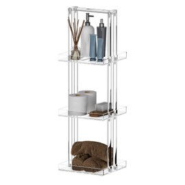 Aquiver Acrylic Standing Shower Caddy - 3 Tier Shower Organizer Stand with Handle - Corner Shower Caddy for Inside Bathroom, Bathtub, 11'' L x 10'' W x 34.6'' H, Clear