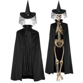 Tarpop Halloween 12 ft Skeleton Outfit Set Giant Skeleton Witch Theme Costume Includes Witch hat and Cloak for Halloween Decorations Outdoor Yard Haunted House Prop Decorations