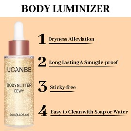 UCANBE Liquid Highlighter Hydration Makeup Highlighter Body Luminizer Liquid Highlighter Cream Gift for Valentine's Day (Champagne Gold 01)
