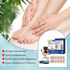 ZACUEEOCY Toenail Treatment Extra Strength Kit, 30ml Nail Repair Solution and 32 Nail Renewal Patches for Damaged Thick Discolored Toenails and Fingernail