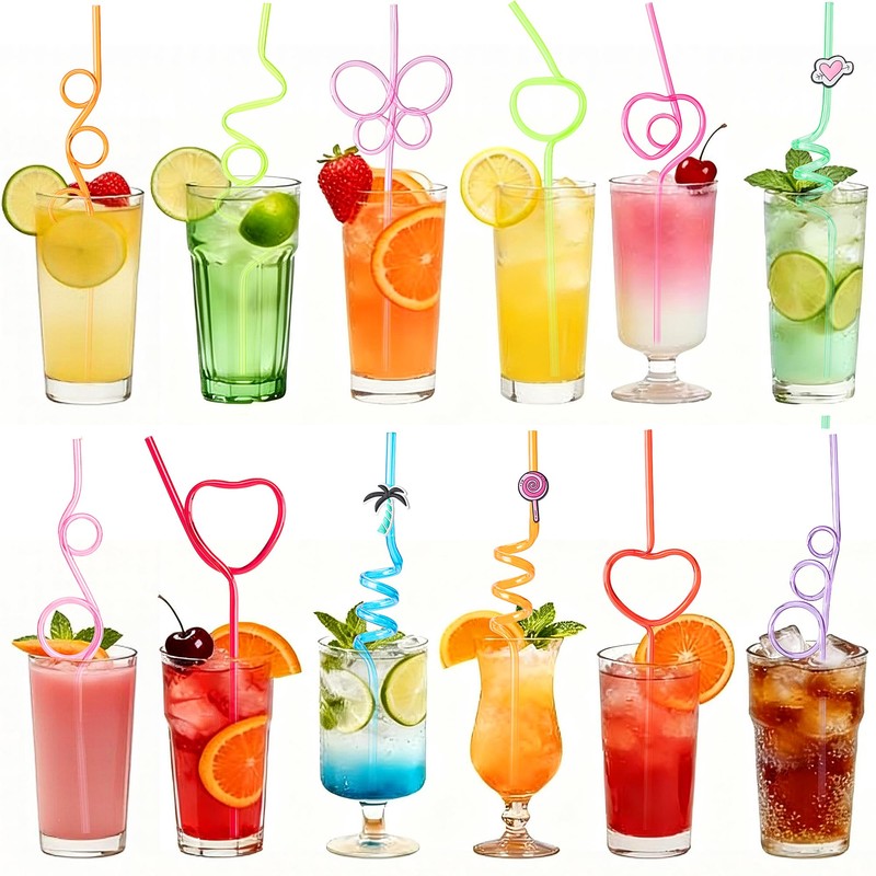 12PCS Silly Crazy Straws Reusable Pink Heart Shape Drinking Straws