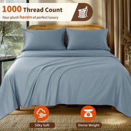 LBRO2M 1000 Thread Count 100% Egyptian Cotton Sheets Set Clifornia King, 4 Piece Sets Bed Sheet Deep Pocket Sheet Set 16" Soft Comfortable All Season (Clifornia King, French Blue)