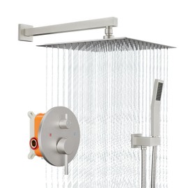 GarveeTech Bathroom Shower Faucet Set, 12 Inch Rainfall Shower Head With Handheld Combo, Wall Mounted Shower System Shower Fixtures With Pressure-Balanced Valve,Brushed Nickel