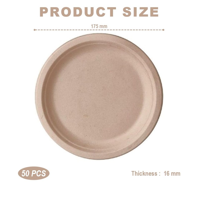 Duoleimi 50 x Paper Plates, 100% Biodegradable & Compostable, Sturdy