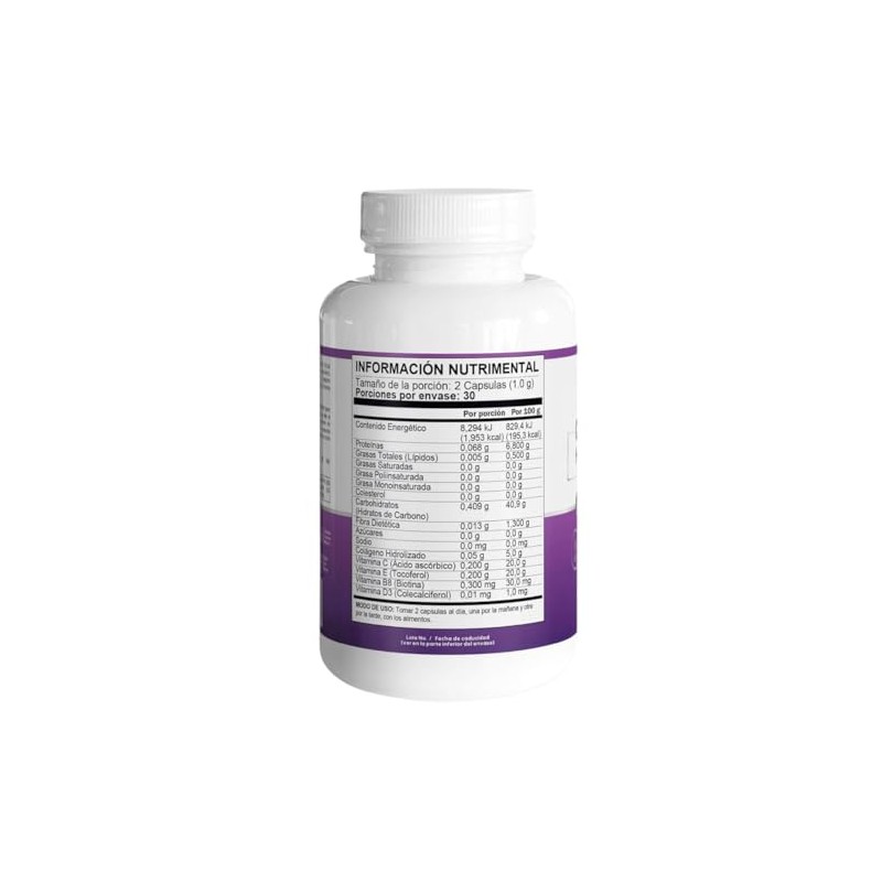 Vitasei Colágeno Hidrolizado en Cápsulas, Resveratrol y Biotina, 60 Cáps