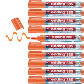 edding 385 Flipchart Effect Markers - Orange - Pack of 10 - Flexible Brush Tip 1-5 mm - Marker for Highlighting, Shading and Marking on Flipchart Paper - Does Not Bleed Out - Does Not Dry Out