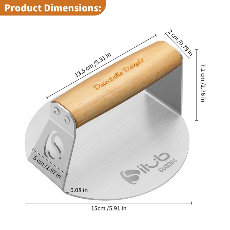 SILUB Smash Burger Press,304 Stainless Steel 6.0 Inches Round Hamburger