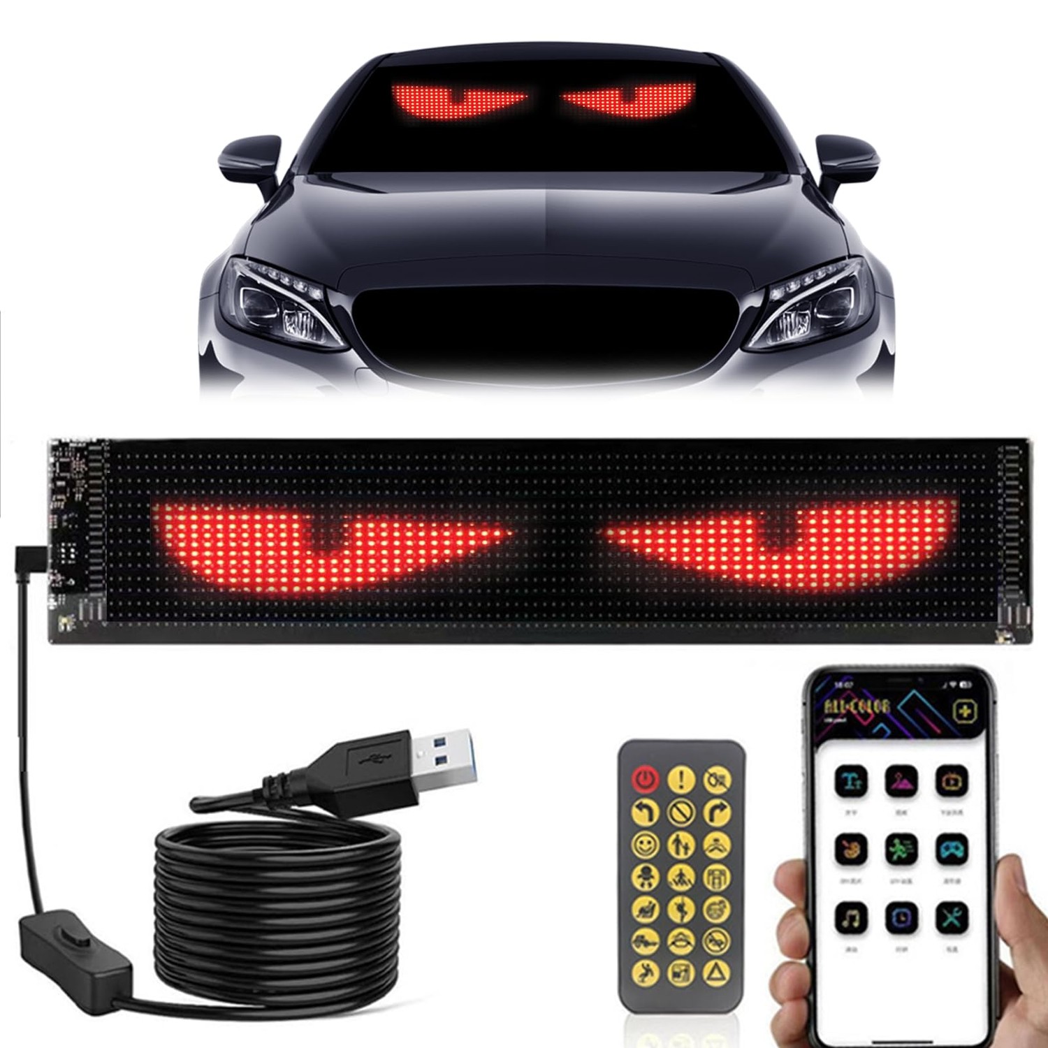 23.42x4.72in Programmable Devil Eyes LED Screen for Car Windshield ...