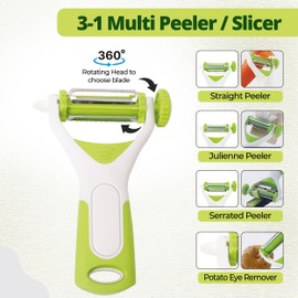 Peeler for Kitchen | 360 Rotating Potato Peeler | 3 in 1 Multi Vegetable Straight Serrated Julienne Peeler | Kitchen Gadgets & Tools