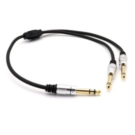 AWADUO Cord Gold-plated Y Splitter Cable, Professional Rubber Line Cable 6.35mm 1/4 TRS Male to 6.35mm TS Male Cords OD 5.5 for Audio Equipment, Microphone, Mixer(Black/0.5M)