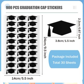 900 Pcs Black Graduation Cap Stickers Black Graduation Hat Stickers Grad Cap Stickers Self-Adhesive Graduation Sealing Stickers Labels for Class of 2023 Graduation Party Favor Decor Envelope Decal