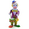 Vintage Wind Up Tin Toy Drumming Circus Clown Robot Clockwork
