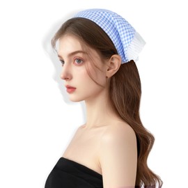 Popizard Headband for Women, Blue Plaid Country Scarf Headband Pastoral Style Hairband with Breath Comfortable Hair Band Travel