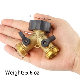 Garden Hose Splitter 2 Way Heavy Duty, Brass Faucet Adapter With Rubber Grip Handle For Gardening Water Hose Shut Off Valve Hose Connector Fittings Outdoor Water Spigot Hose Bib Y Splitter