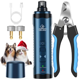 VIWIK Dog Nail Grinder, Dog Nail Trimmers with LED Lights, Pet Nail Clippers Kit for Large Medium Small Dogs & Cats, 2-Speed Quiet Electric USB Rechargeable Pet Paws Grooming Tool Blue