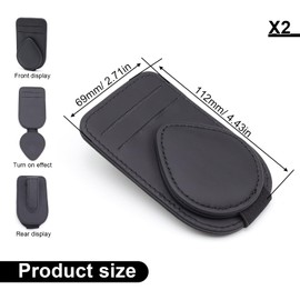 HASLED Pack of 2 Magnetic Glasses Holder for Car - Black Sunglasses Holder for Sunglasses & Parking Cards - Easy to Install on Sun Shade
