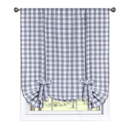 GoodGram Buffalo Check Plaid Gingham Custom Fit Farmhouse Window Curtain Tie Up Shades - Assorted Colors (Gray)