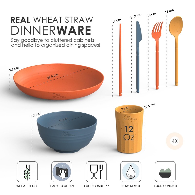 Wheat Straw Dinnerware Sets For 4 - Camping Plates Cups