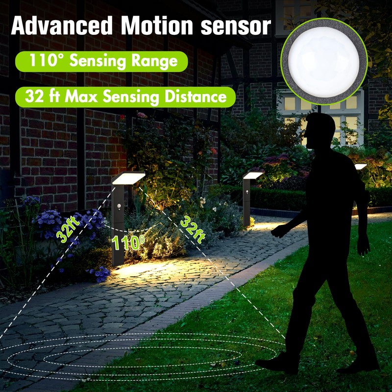 BRIMMEL Solar motion Pathway Lights Outdoor, 2 Pack Solar Powered