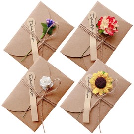 4 Piece Greeting Card Set Blank Handmade Retro Kraft Paper Card and Envelope Blank with Dried Flowers for Thanksgiving Day Valentine's Day Mother's Day