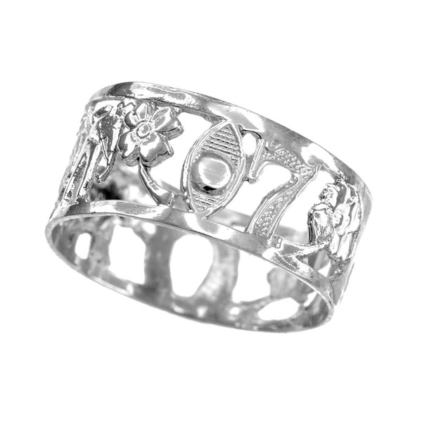 Fine 925 Sterling Silver Open Design Good Luck Charm Ring