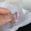 xdlhghe Bow Ring for Women Silver Pink Crystal Adjustable Dainty
