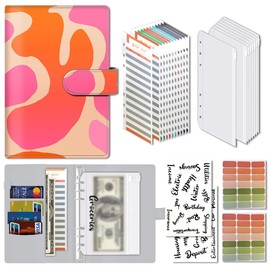 AOPEFNX Budget Binder, Cute A6 Money Saving Binder with Zipper Envelopes, PU Leather Money Organizer for Cash, Expense Budget Sheets and Cash Envelopes for Budgeting Pink Yellow Camo