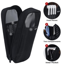 Fmeida Grid Mesh Pencil Case - Upgraded 4 Compartment Pencil Pouch, Clear Adult Pencil Bag Aesthetic Marker Pouch Stationary Bag Office Organizer for College Business Travel - Black