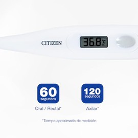 Termómetro Digital Citizen CTA-301 | Lectura Fácil con Display de 3 Dígitos | Cambio °C/°F | Alarma de Finalización | Apagado Automático | Última Medición en Memoria | Diseño Seguro y Liviano