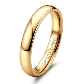Jstyle 4mm Tungsten Rings for Men Women Hypoallergenic Wedding Band Rings Gold Domed High Polish Comfort Fit Size 6.5 Not Tarnished