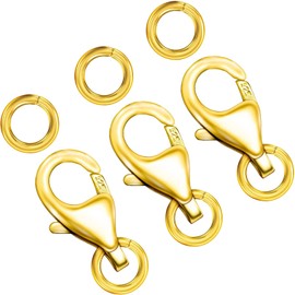 Ofiuny 18K Gold Lobster Clasps for Jewelry Making, 925 Sterling Silver Lobster Claw Clasp with Jump Rings for DIY Necklaces Bracelet Anklet Made in Italy