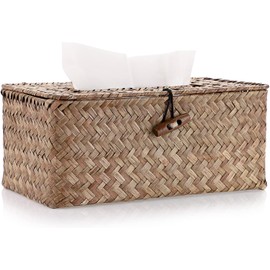 Rectangular Woven Tissue Box Cover, Decorative Paper Napkin Dispenser, Facial Tissue Holder for Home, Office, Car, Table Décor (Coffee)