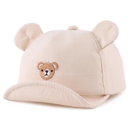 MniJiza Baby Boy Baseball Cap Infant Girls Cute Bear Ear Sun Hat Toddler Adjustable Cotton Cap for Spring Summer (3-24M, Beige)