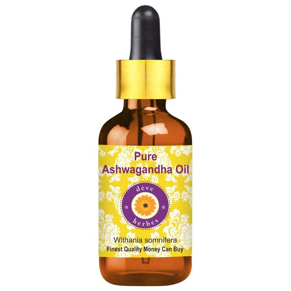 Deve Herbes Pure Ashwagandha Oil (Withania somnifera) with Glass Dropper Natural Therapeutic Grade 30ml (1 oz)