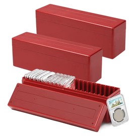 Plastic Coin Slab Storage Boxes, Red Coin Collection Box for 20 Slots Fit for PCGS NGC PCCB PMGab ANACS Coin Holders, Coin Container for Collectors Office Home Bank Supplies