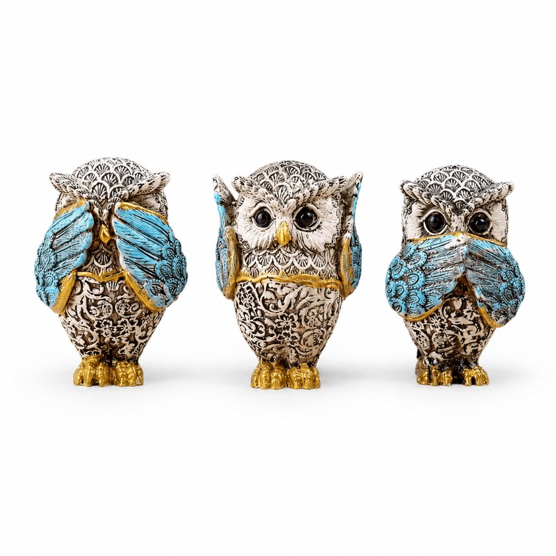3-Piece Resin Owl Figurine Set – See Hear Speak No