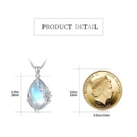 JUSTKIDSTOY Moonstone Necklace for Women 925 Sterling Silver Daisy Teardrop Pendant Necklace Dainty Filigree Flower Jewelry Gifts for Girlfriend Wife