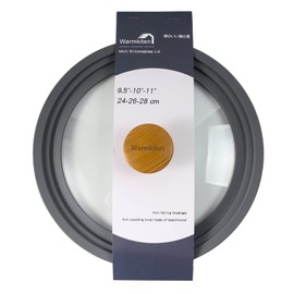 Universal glass Lid for Pots,Pans and Skillets fits all 9.5",10" and 11" Diameter Cookware,Tempered Glass with Silicone Rim,Heat Resistant Knob Made of Beechwood, Multi-Size Cover,Gray
