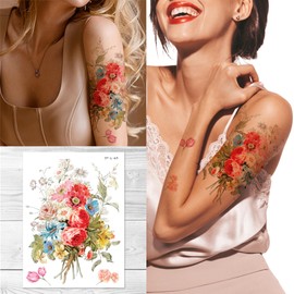 Supperb® Temporary Tattoos - Bohemian Floral Temporary Tattoo, Vintage Floral Temporary Tattoo, Summer Watercolor Flowers