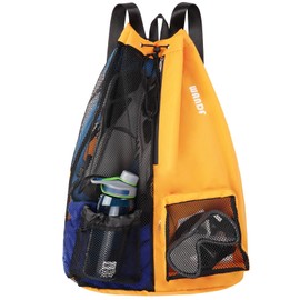 WANDF Swim Bag Mesh Drawstring Backpack with Wet Pocket Beach Backpack for Swimming, Gym, and Workout Gear(XL-Orange)