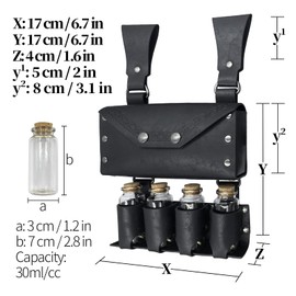 HiiFeuer Medieval Alchemy Faux Leather Belt Bag with 4 Cork Potion Vials, Fantasy Wizard Waist Pouch Side Pack for LARP Ren Faire (Black A)