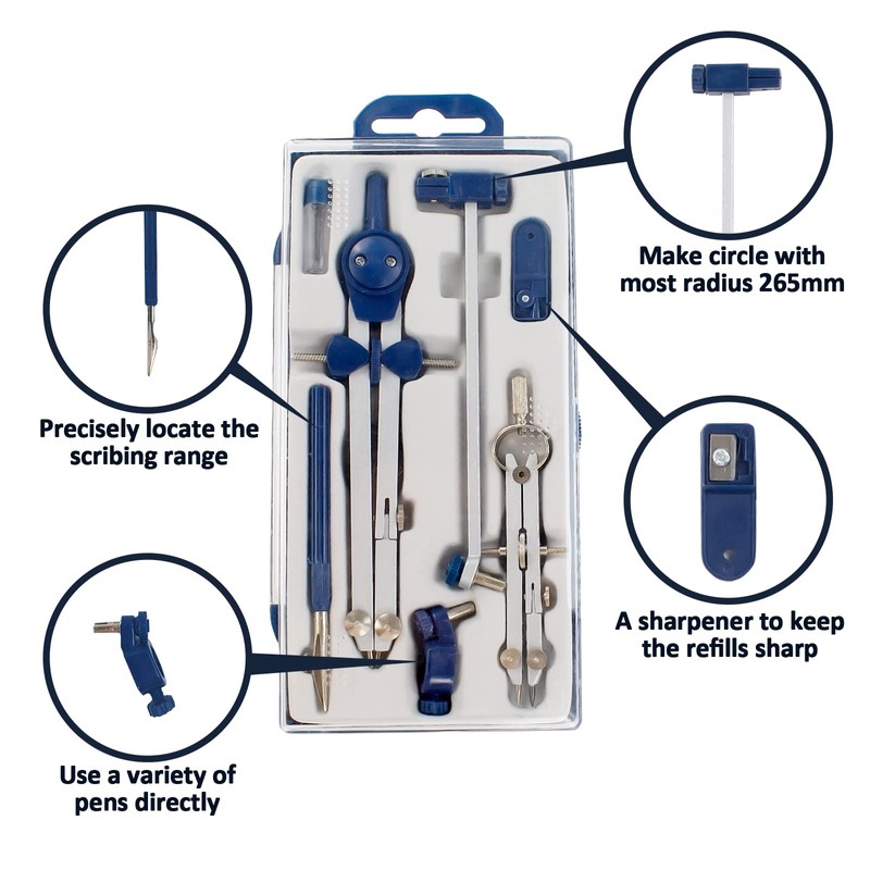 CIOUYAOS Compass with Pen Holder, 7-Piece Drawing Tool Set, Scribing