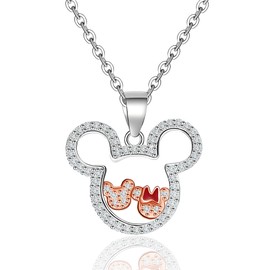 Elensan Sterling Silver Trendy Mouse Pendant Necklace for Women Dainty Hypoallergenic White Gold Plated Jewelry with Chain Fashion Birthday Gift