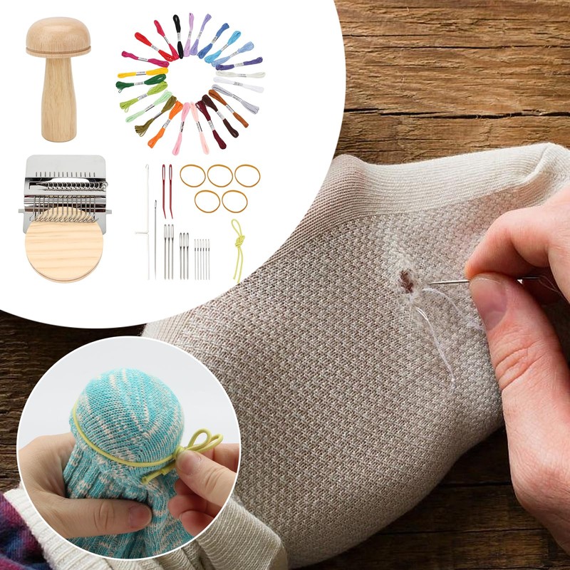 FMTYAOIU Darning Mushroom for Socks 14 Hooks Small Weaving Darner